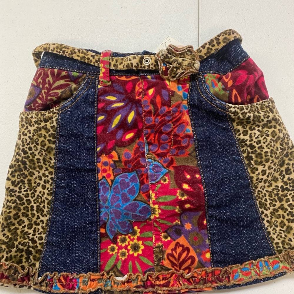 Girls size 4T multi colored denim and leopard skirt
